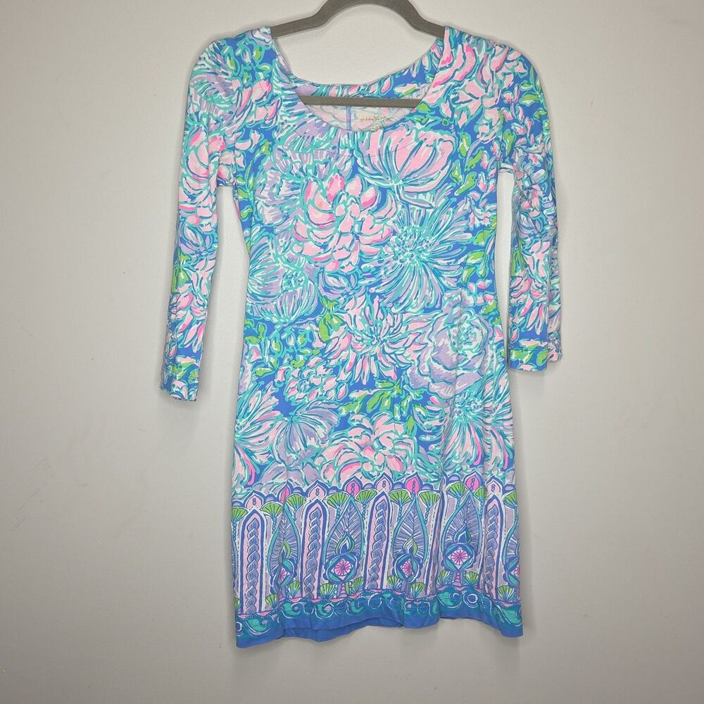 Lilly Pulitzer Beacon Dress Viva La Lilly Floral Engineered Border Hem Sz XXS